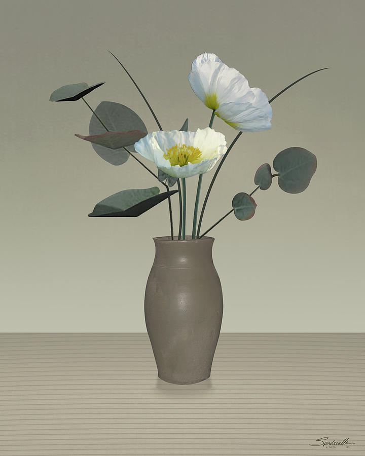 White Poppies in Vase Digital Art by M Spadecaller