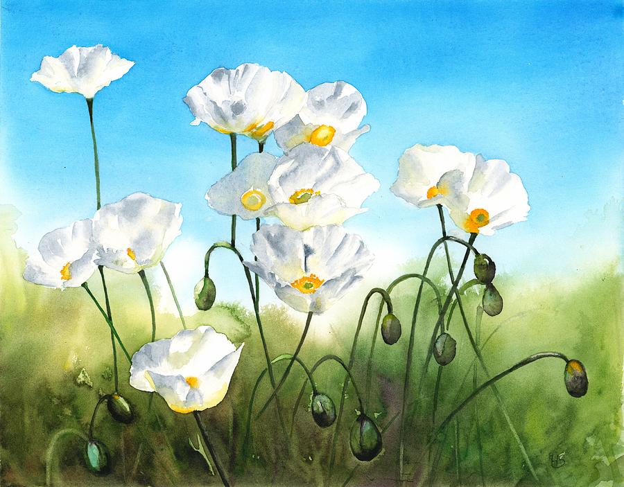 White Poppy Painting by Hiroko Stumpf