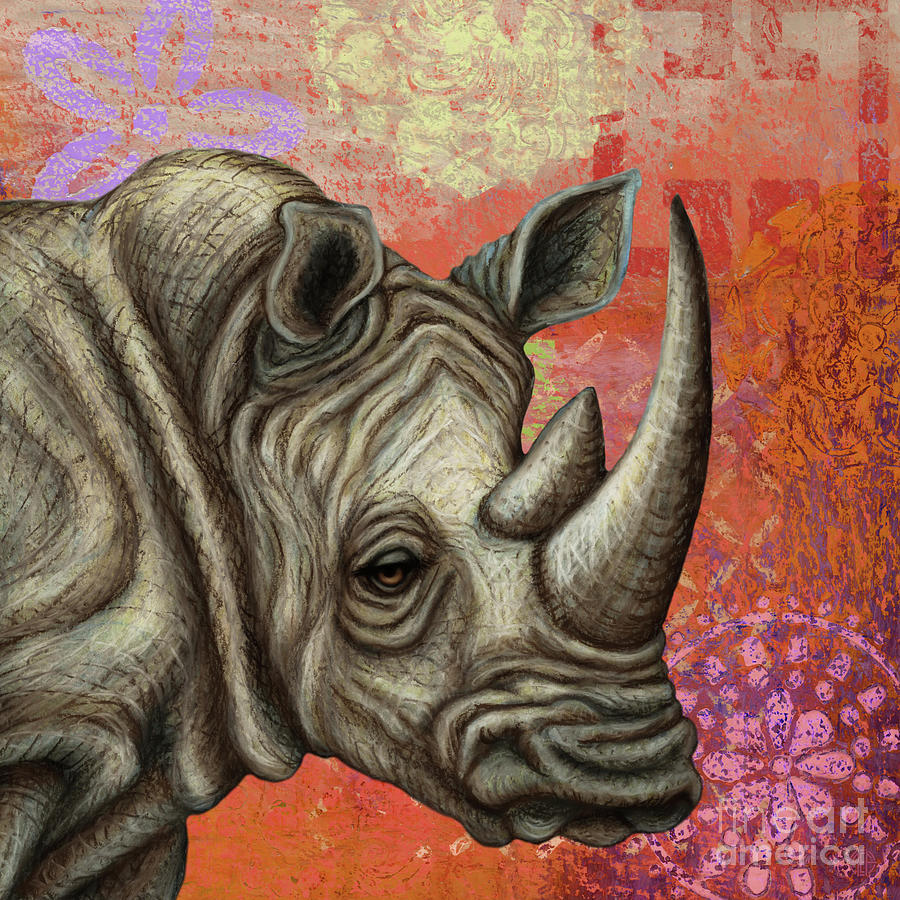 White Rhino Abstract Painting by Amy E Fraser