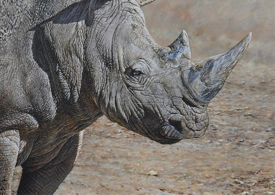 White Rhino Painting by Alan M Hunt