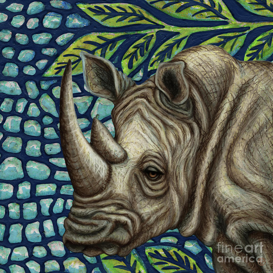 White Rhino In The Jungle Painting by Amy E Fraser