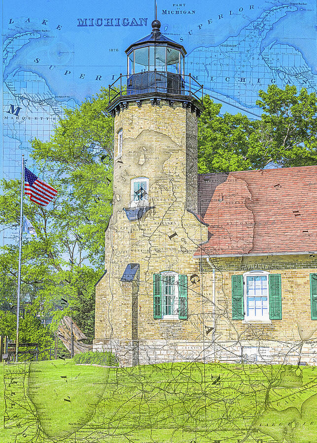White River Lighthouse Michigan Map Mixed Media by Dan Sproul White River Lighthouse Michigan Map Mixed Media by Dan Sproul
