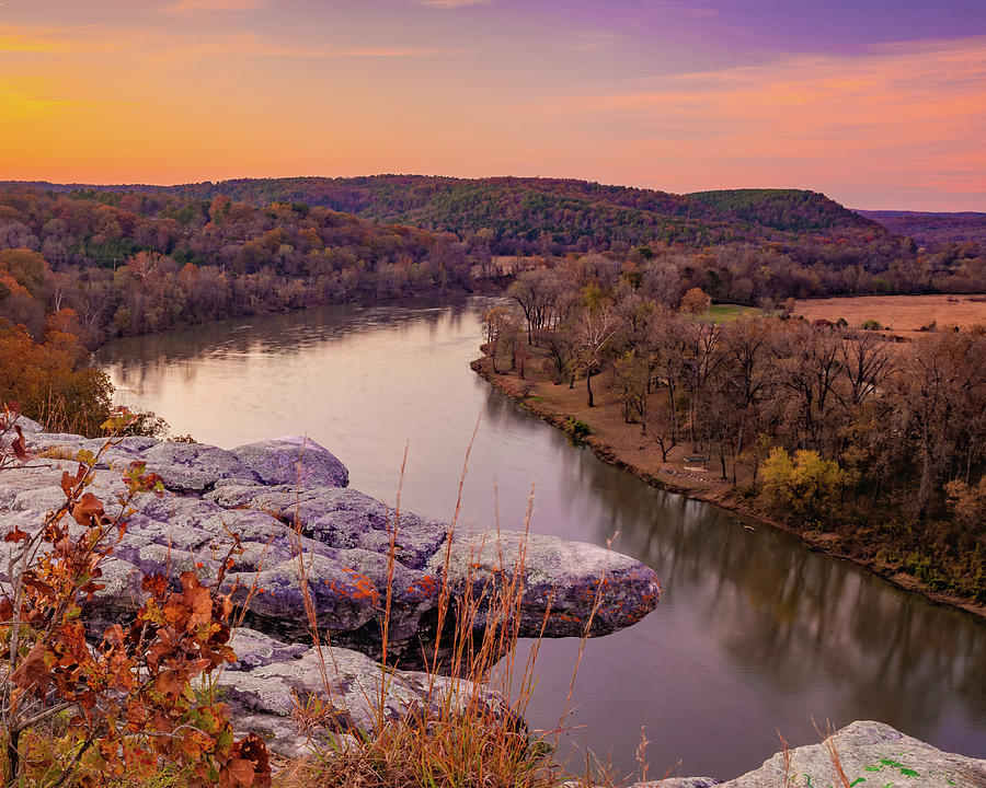 Calico Rock Photograph - White River Over City Rock Bluff - Arkansas Autumn Sunset by Gregory Ballos