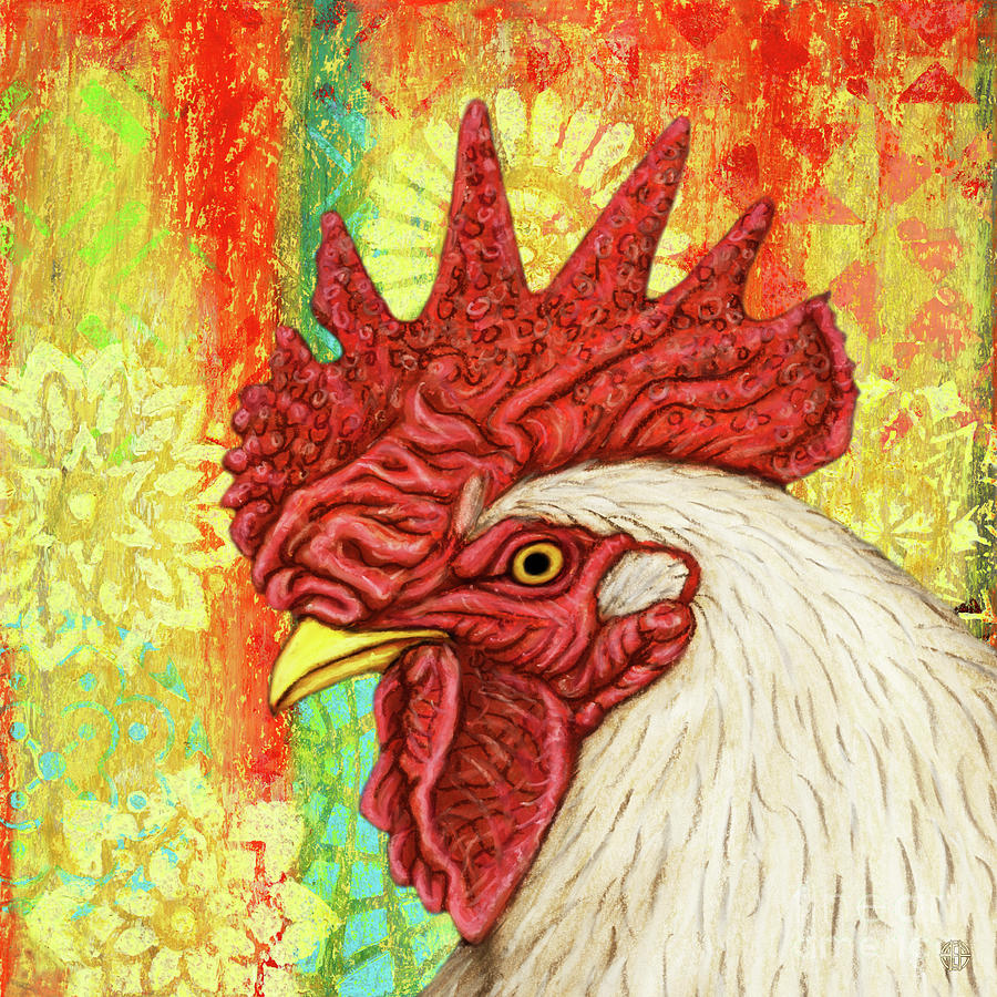White Rooster Abstract Painting by Amy E Fraser