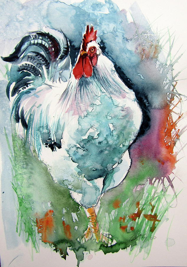 White rooster Painting by Kovacs Anna Brigitta