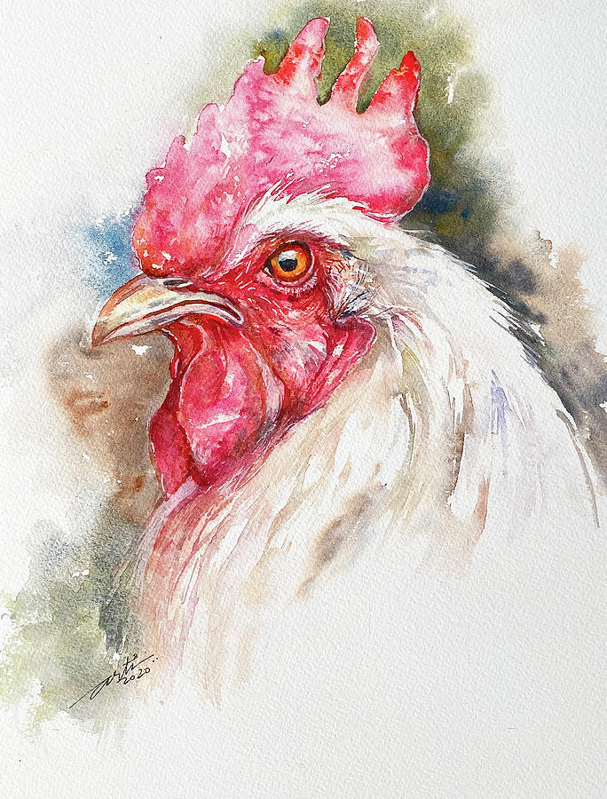 White Rooster Swayze Painting by Arti Chauhan