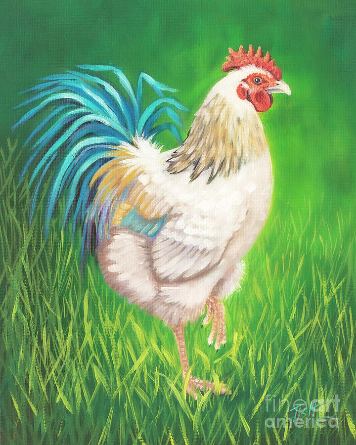 White Rooster Painting by Tish Wynne