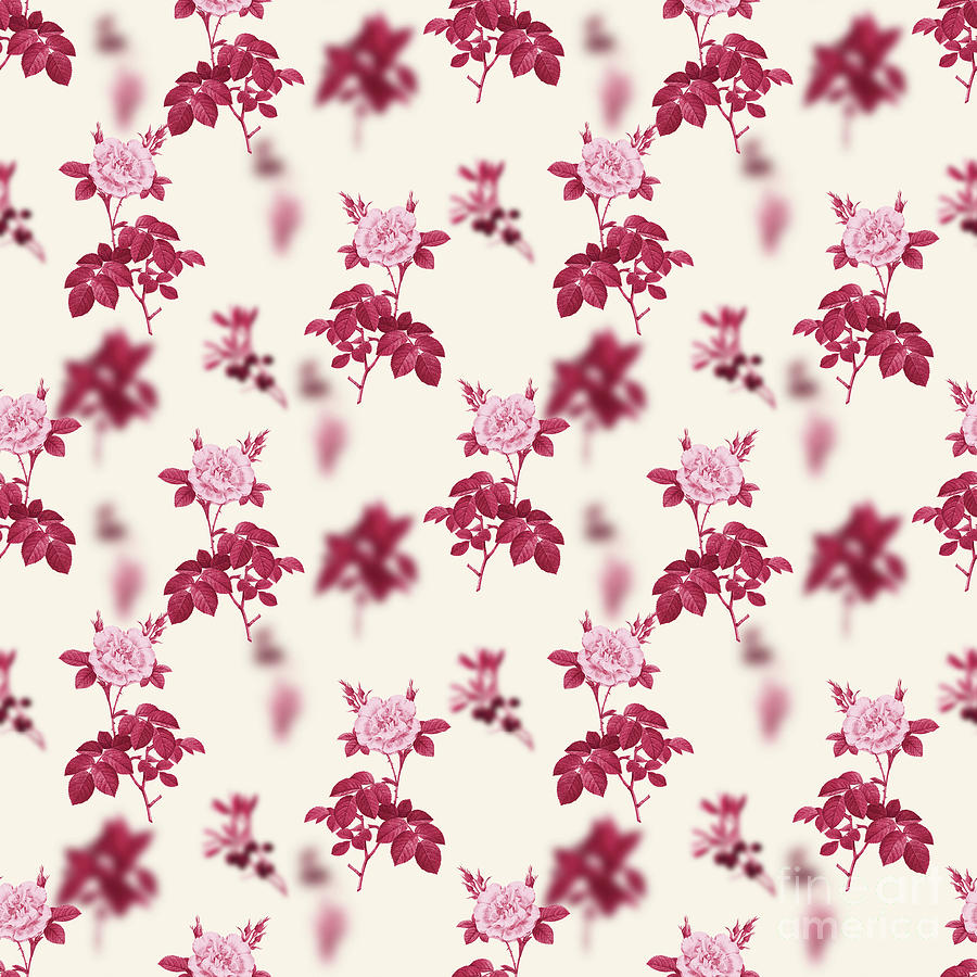 White Rose Botanical Seamless Pattern In Viva Magenta N.1063 Mixed Media