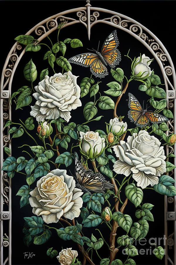 White Rose Garden Trellis Painting