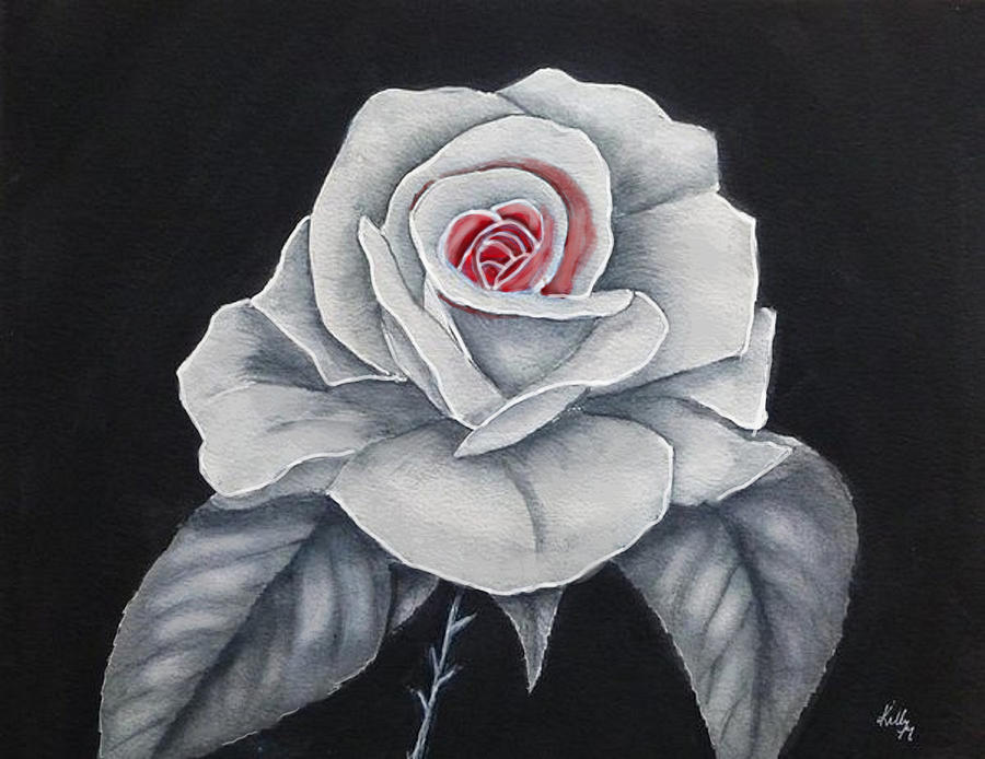 White Rose n Red Painting by Kelly Mills