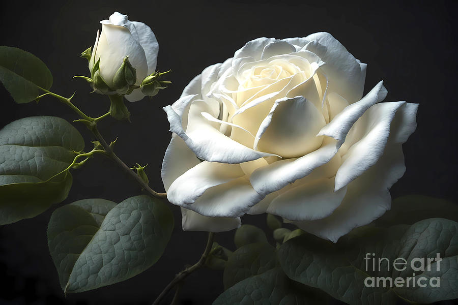 White Rose With Dramatic Lighting Digital Art by Michelle Meenawong