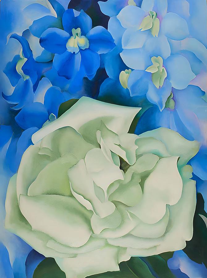 Vintage Painting - White Rose With Larkspur, No. 2  by Georgia OKeeffe