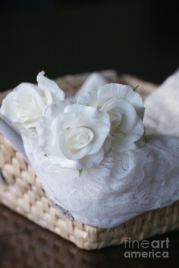 White Roses And A Basket Still Life Photograph