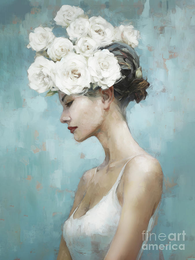 Portrait Digital Art - White Roses Hamptons Style by Shanina Conway