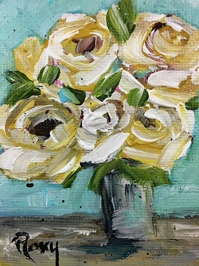 White Roses in a Vase Painting by Roxy Rich