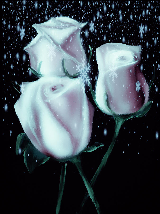 White roses in the snow Digital Art by Michele Koutris