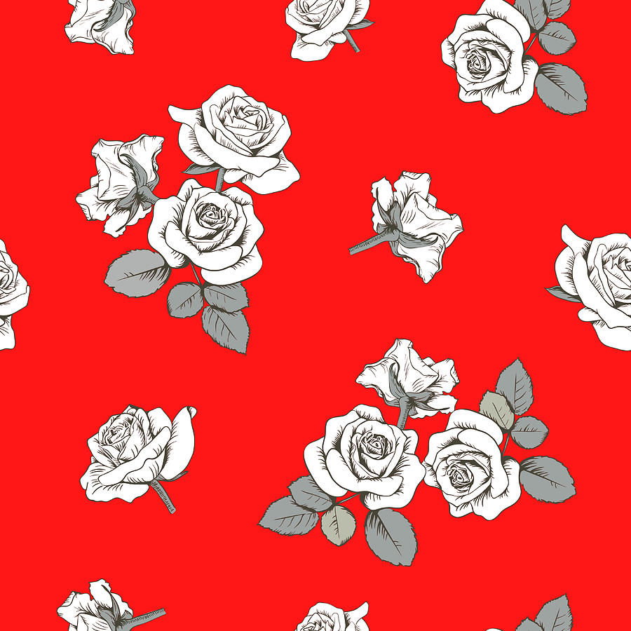 White Roses on a Red Background Digital Art by Caterina Christakos