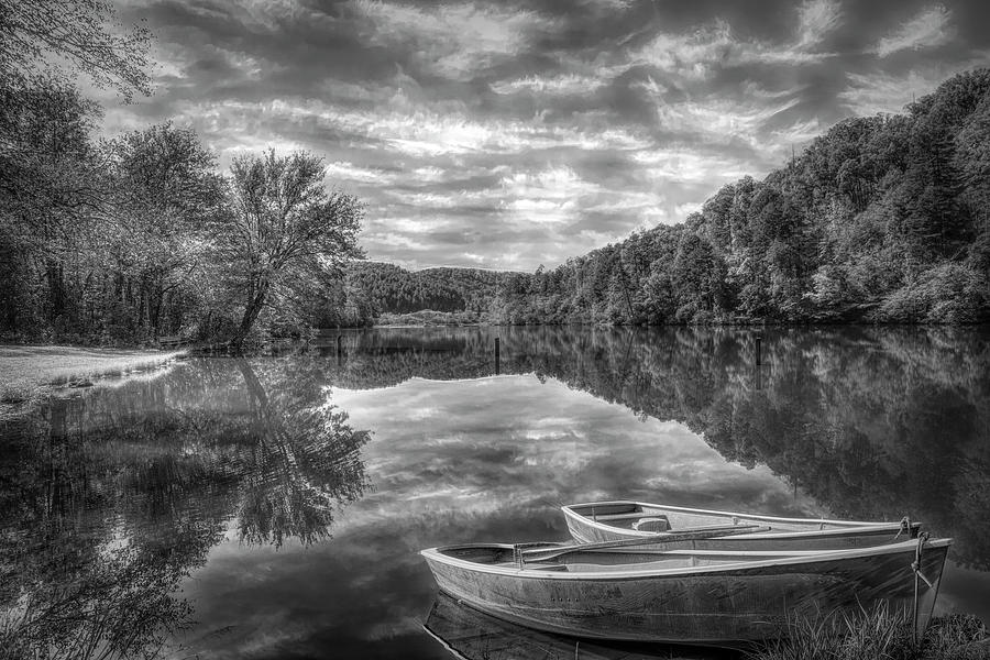 White Rowboats in the Lake Black and White Photograph by Debra and Dave Vanderlaan