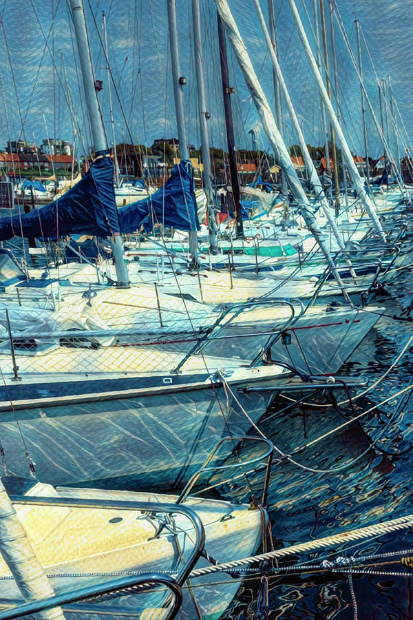 White Sailboats in the Harbor Nautical Painting Photograph by Debra and Dave Vanderlaan