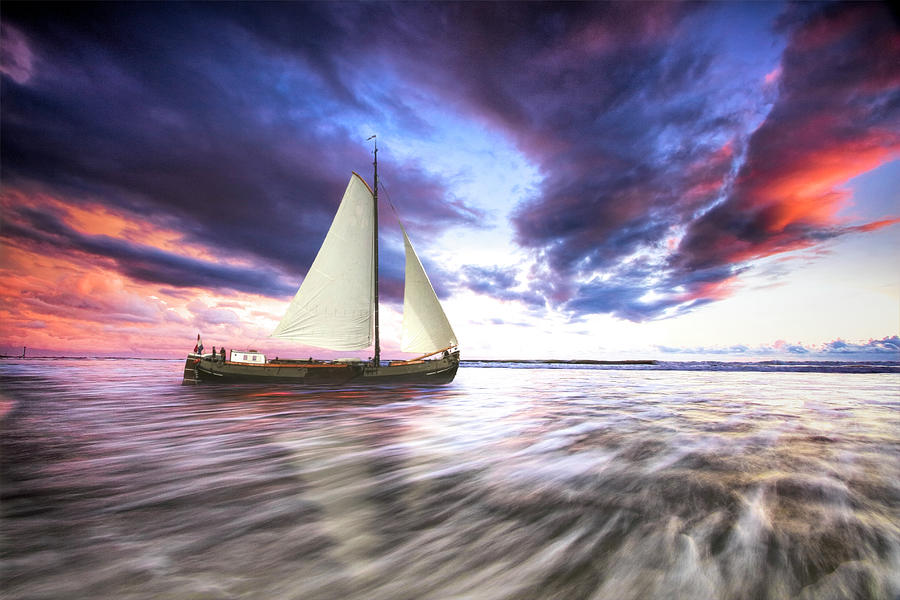White Sails into Sunset Photograph by Debra and Dave Vanderlaan