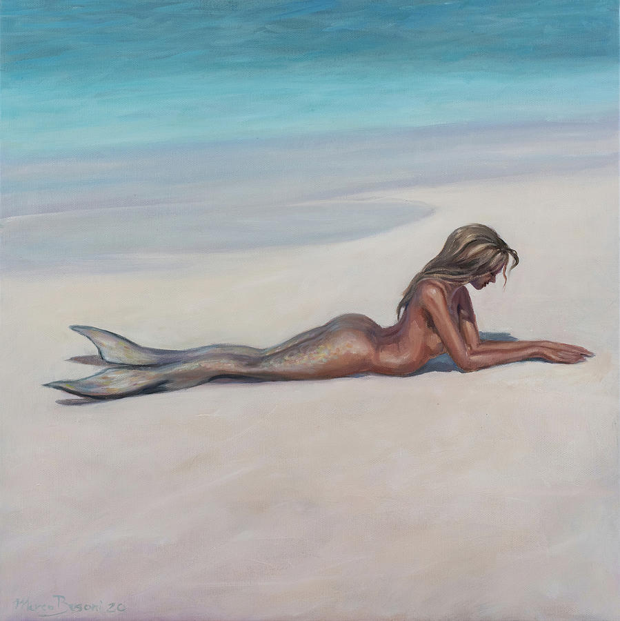 Mermaid Painting - White sand by Marco Busoni