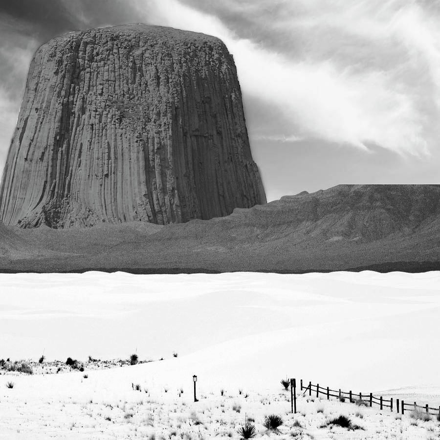 White Sands and Devils Tower BW Photograph by Bob Pardue