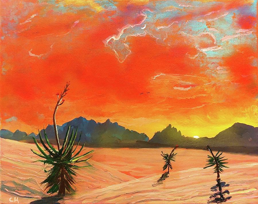 White Sands National Park Sunset and Yuccas Painting by Chance Kafka