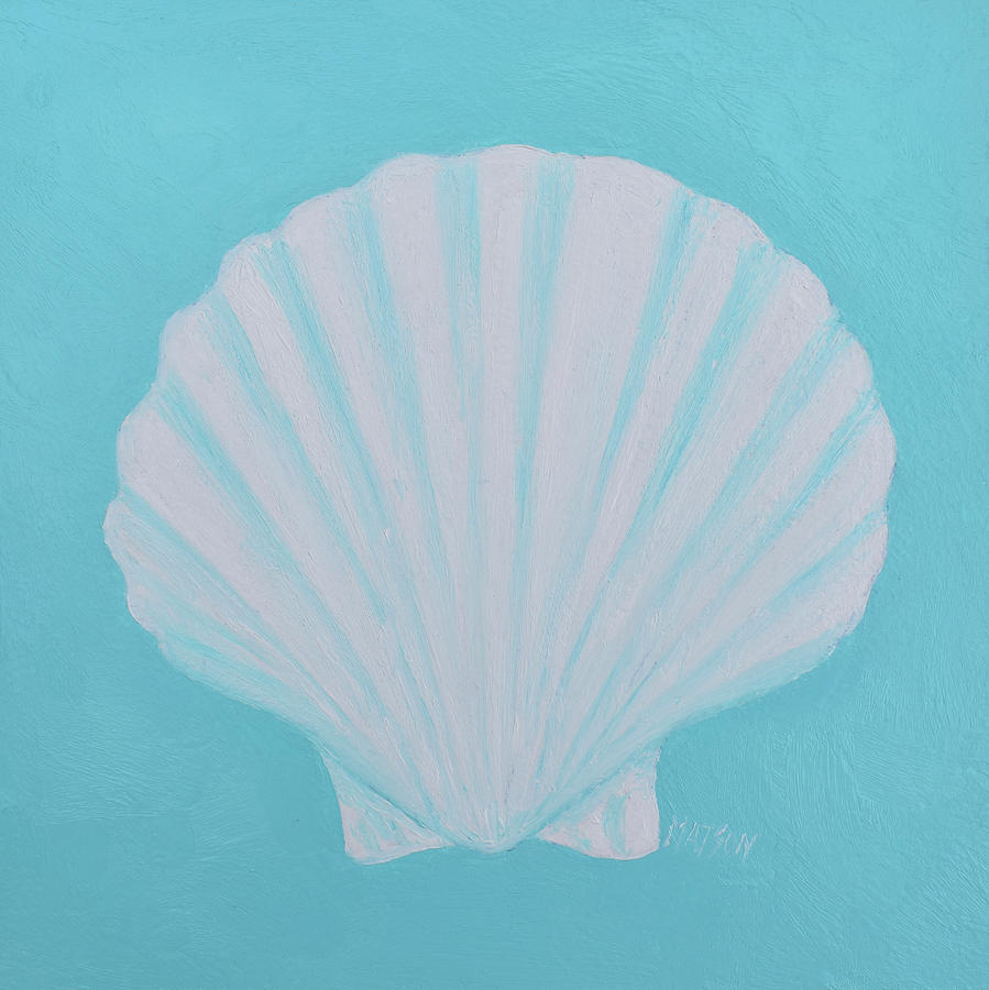 White Scallop Shell Painting by Jan Matson