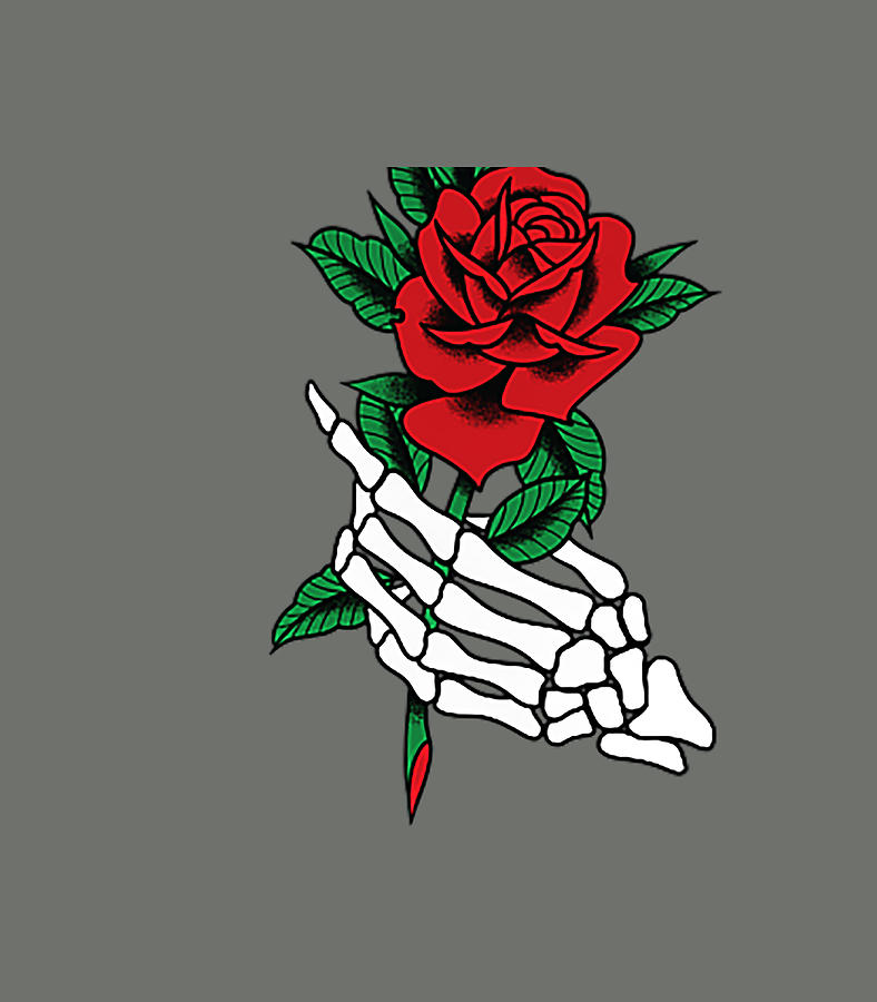 skeleton hand holding rose tattoo
