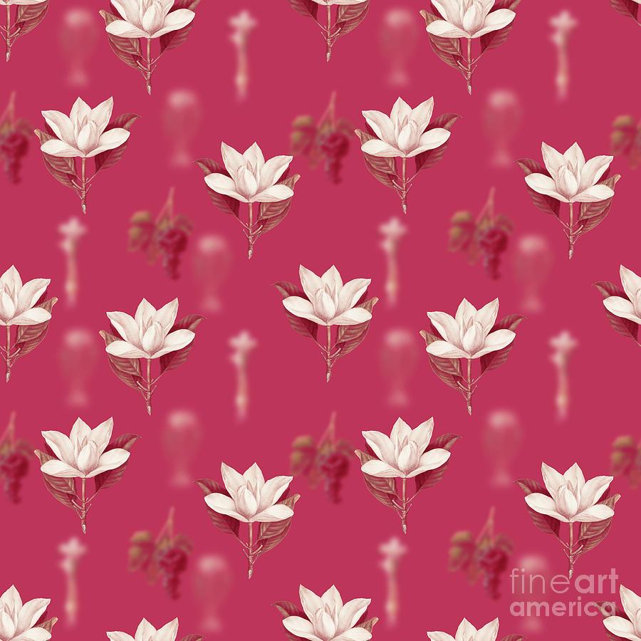 Vintage Mixed Media - White Southern Magnolia Botanical Seamless Pattern in Viva Magenta n.0750 by Holy Rock Design