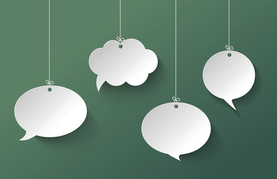 White Speech Bubble Hanging on the Green Background Drawing by Creative-Touch