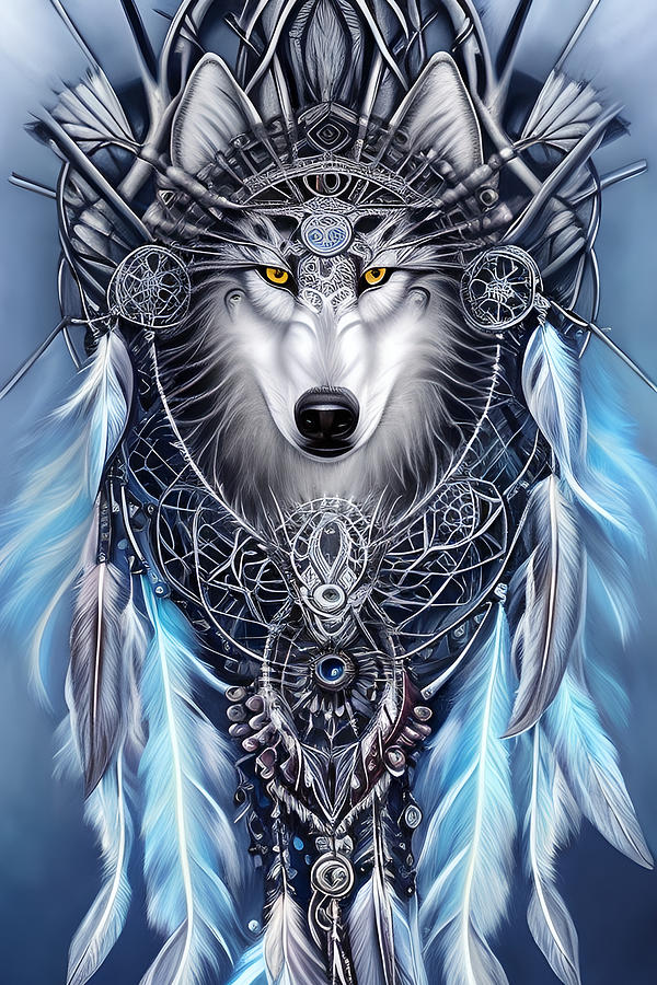 White Spirit Wolf Fantasy Digital Art by Daniel Pollinger - Pixels