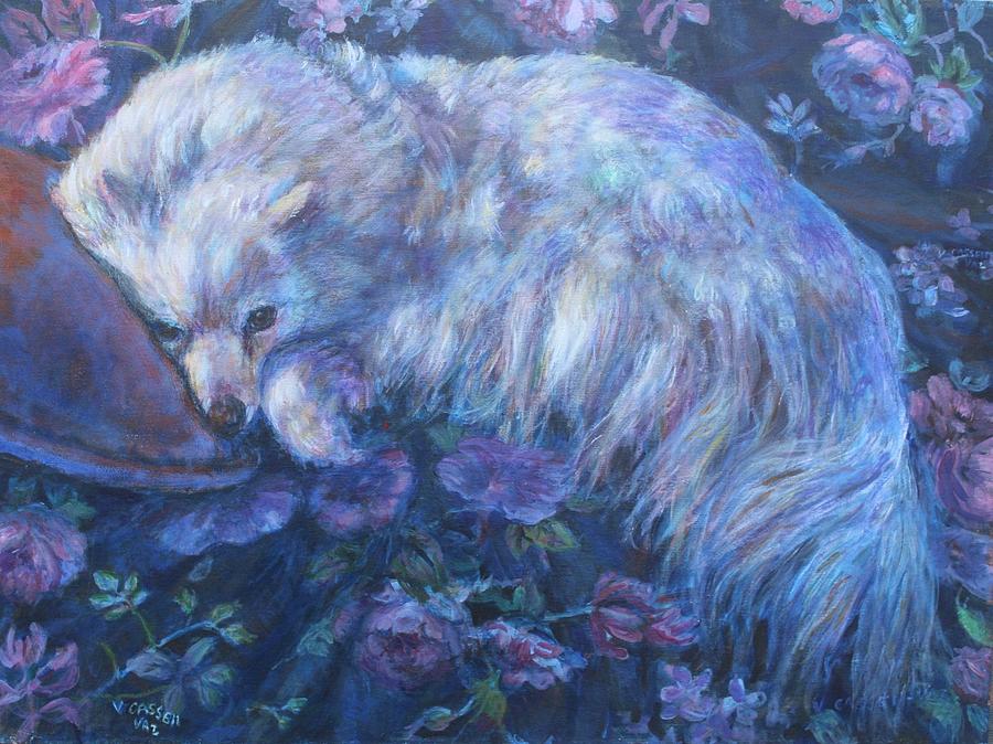 White Spitz Dog Painting by Veronica Cassell vaz