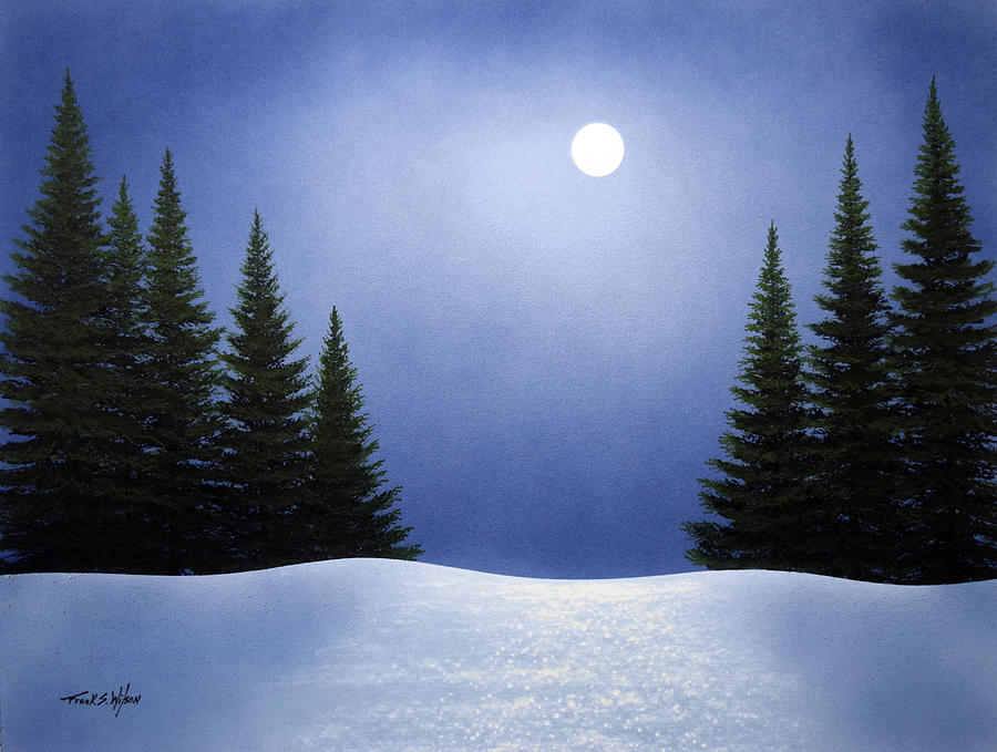 White Spruces In Moonlight Painting by Frank Wilson