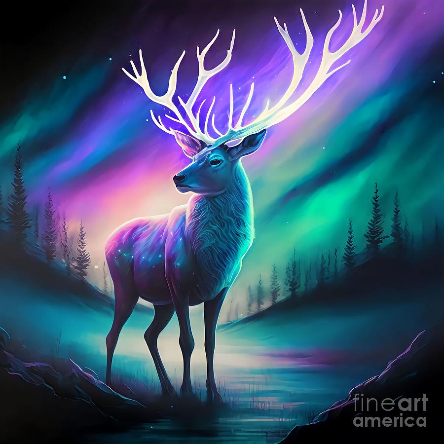 Deer Painting - White Stag #1 by Pixel  Chimp