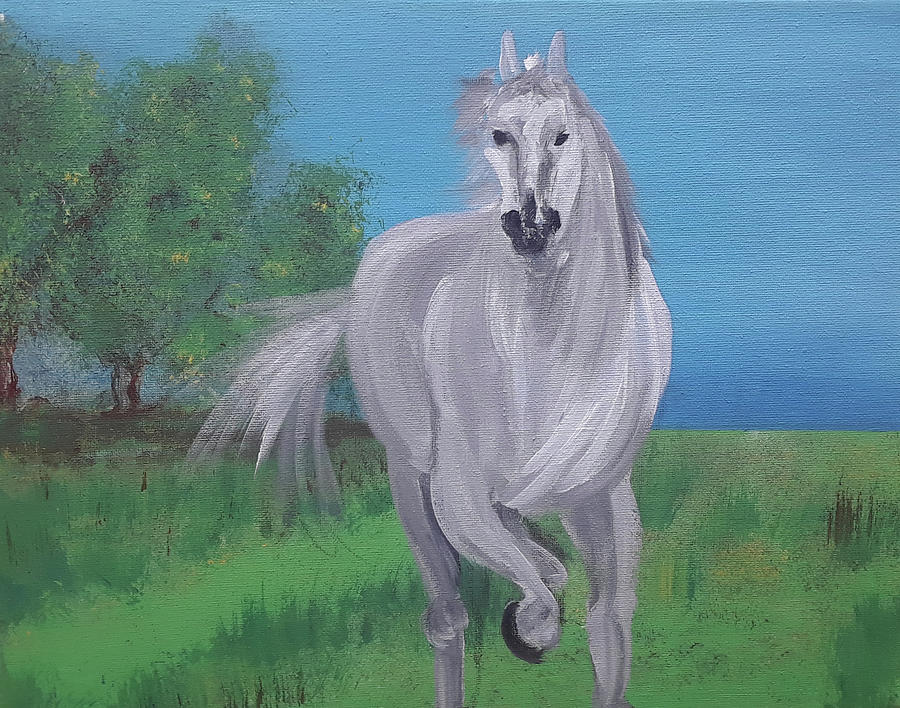 Horse Painting - White Stalion by Jorge Delara