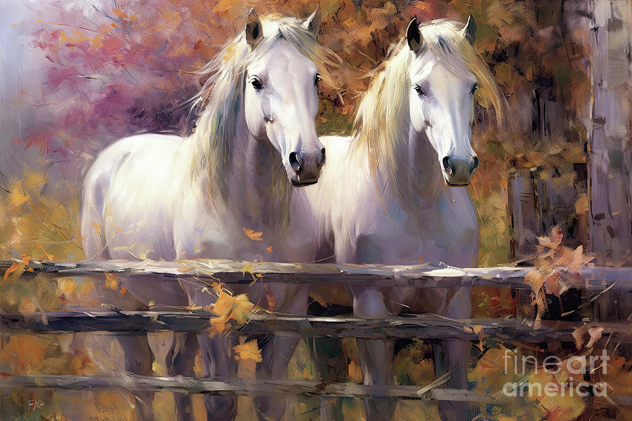White Stallions Painting by Tina LeCour