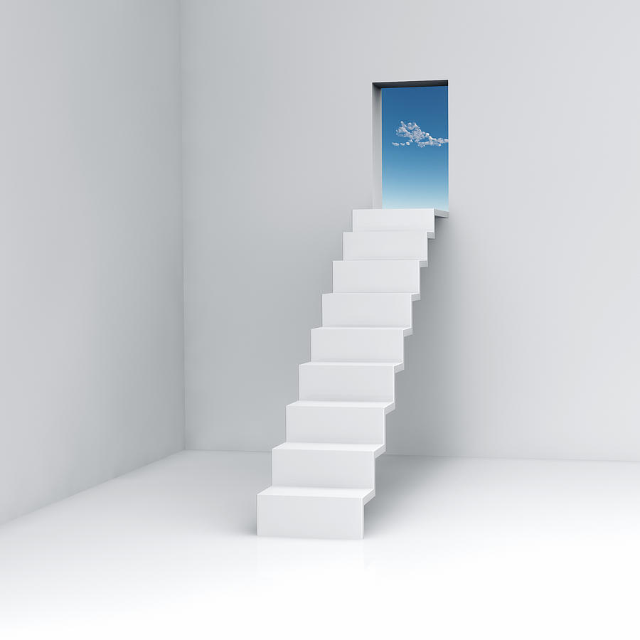 White steps leading to an exit to the blue sky Photograph by Artpartner-images