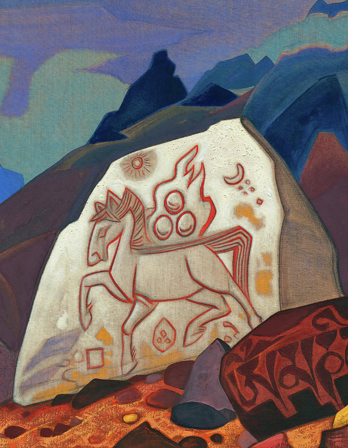 Nicholas Roerich Painting - White Stone, Signs of Chintamani, 1933 by Nicholas Roerich