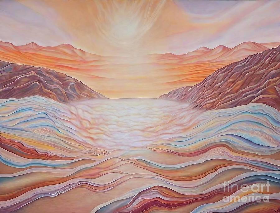 Abstract Painting - White sun of desert Painting landscape desert sun acrylic painting canvas modern impressionism impressionism landscape Art Collectibles best present hand made painting mother day valentine day by N Akkash