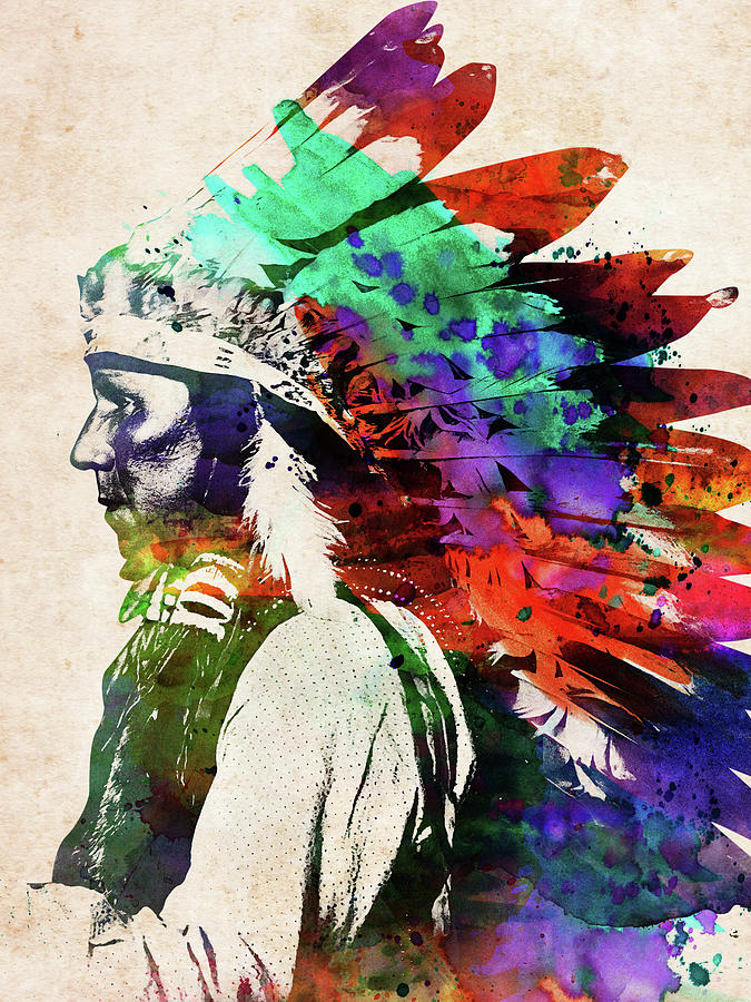 White Tail Ponca Native American Indian watercolor portrait Digital Art ...