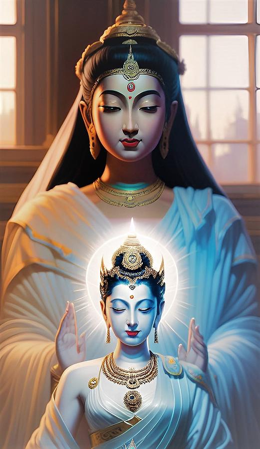 A I White Tara Buddhist Goddess Digital Art by Denise F Fulmer