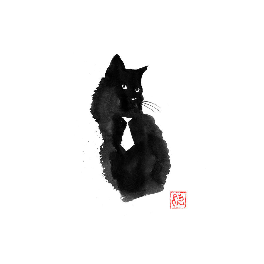 White Tie Cat Drawing by Pechane Sumie - Fine Art America