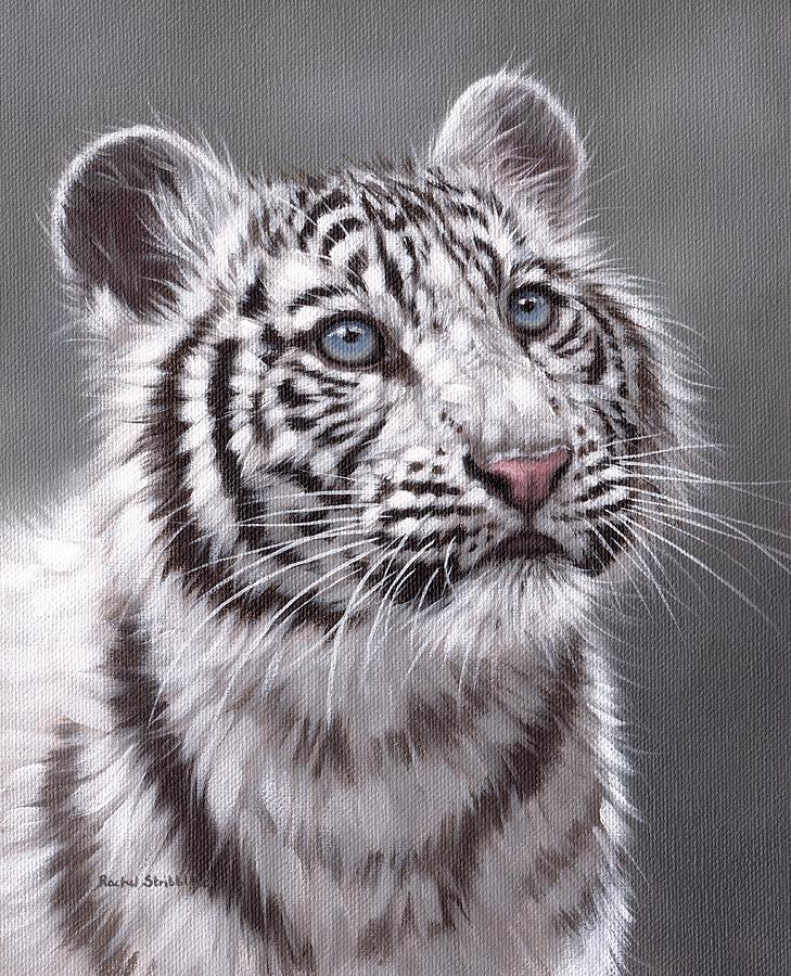 White Tiger Cub painting Painting by Rachel Stribbling