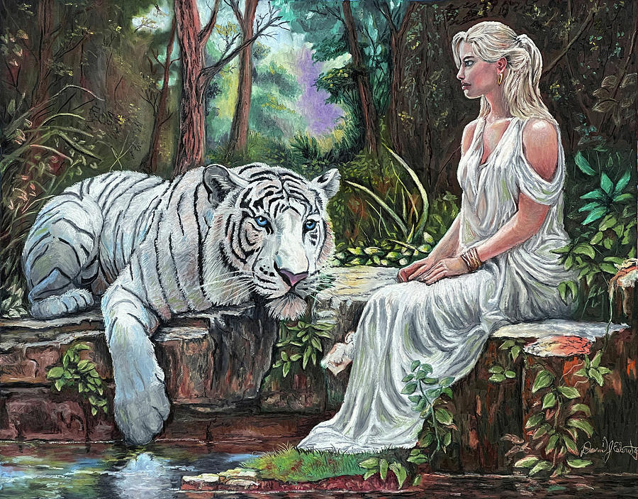White Tiger Goddess Mixed Media by Daniel Eskridge