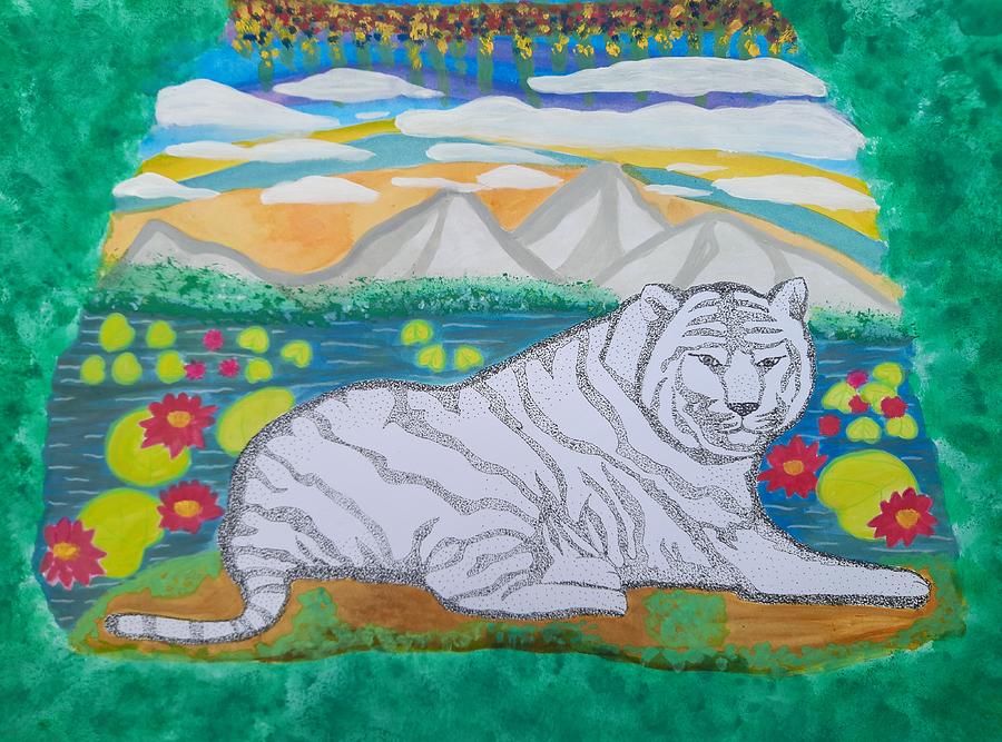 Animal Mixed Media - White tiger in a fantasy forest  by Kiruthika S
