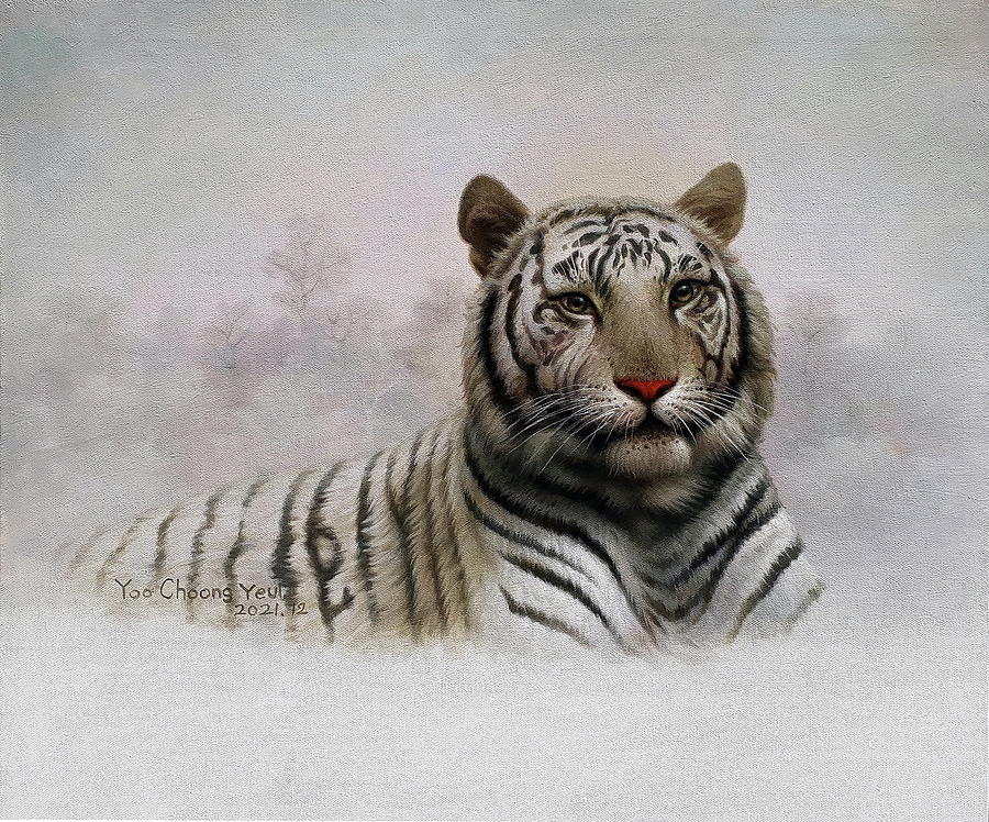 White Tiger In Snow Painting