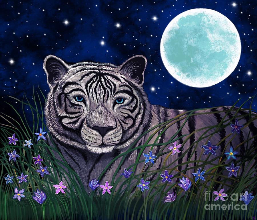 White Tiger In The Moonlight Digital Art