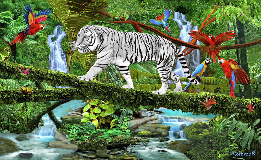 White Tiger of the Mystical Jungle Digital Art by Glenn Holbrook