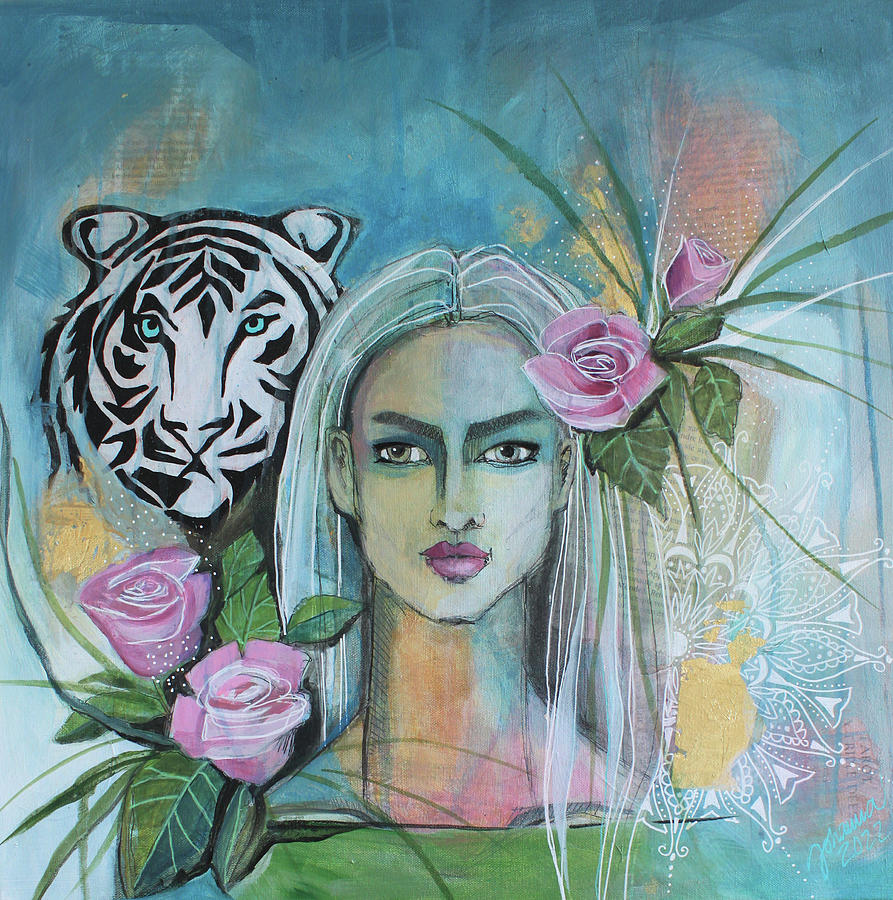 White Tiger Power Animal Painting by Johanna Virtanen | Pixels